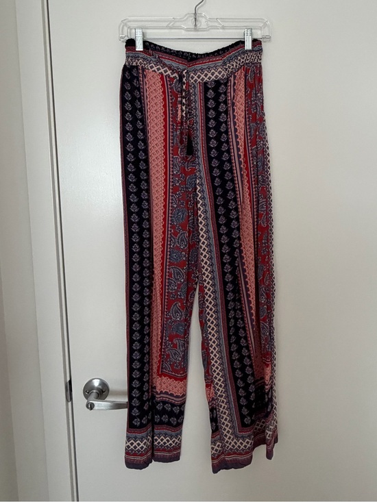 Angie Pants - Angie Red and Navy Patterned Wide-Leg Pants